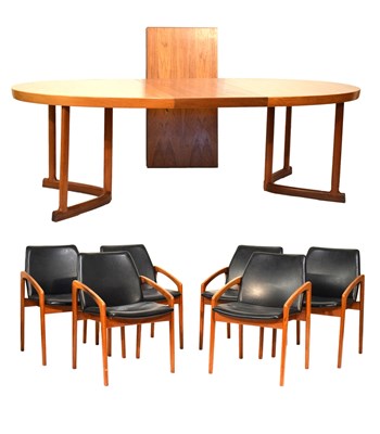 Lot 489 - Kai Kristiansen teak dining table and six model 121 open armchairs