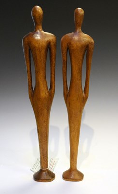 Lot 528 - Pair of 20th Century Modernist influence wooden figural sculptures