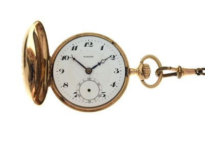 Lot 113 - Lady's yellow metal (14K)  full hunter fob watch