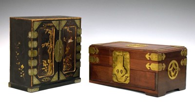 Lot 434 - Japanese lacquer table top cabinet, together with a Chinese hardwood jewellery box