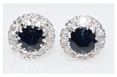Lot 50 - Pair of 18ct white gold, sapphire and diamond ear studs