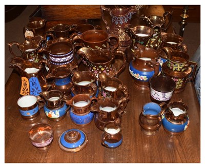 Lot 540 - Large selection of mainly Victorian copper lustre pottery jugs etc