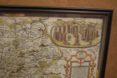 Lot 335 - John Speed, 17th Century hand-coloured engraved map of Wiltshire: Wilshire, circa 1610