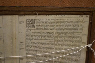 Lot 335 - John Speed, 17th Century hand-coloured engraved map of Wiltshire: Wilshire, circa 1610