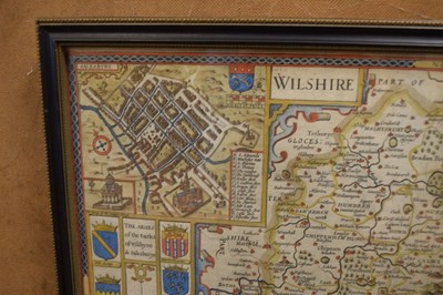 Lot 335 - John Speed, 17th Century hand-coloured engraved map of Wiltshire: Wilshire, circa 1610