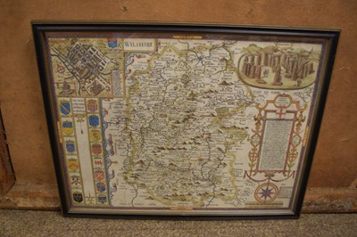 Lot 335 - John Speed, 17th Century hand-coloured engraved map of Wiltshire: Wilshire, circa 1610