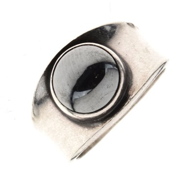 Lot 49 - Georg Jensen hematite cabochon set silver ring
