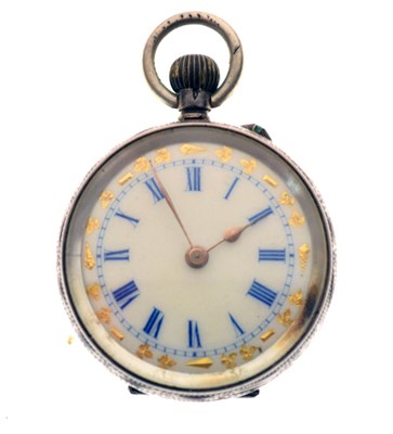 Lot 93 - Swiss white metal pocket watch with ceramic dial