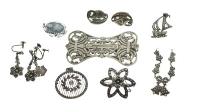 Lot 63 - Pair of sterling earrings in the manner of Georg Jensen, marked 'HB Sterling'