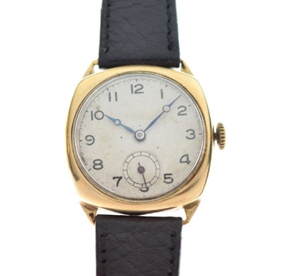 Lot 82 - Vintage gentleman's 9ct gold cased cushion wristwatch
