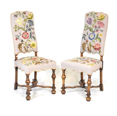 Lot 611 - Pair of Queen Anne style walnut and needlework tapestry chairs