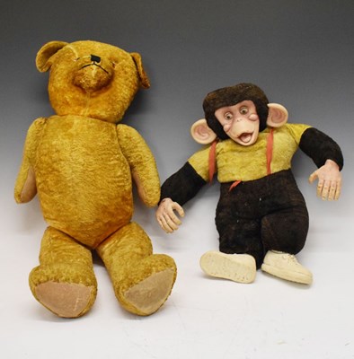 Lot 435 - Chad Valley 'Jacko' monkey and a vintage golden mohair bear