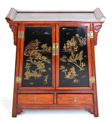 Lot 362 - Far Eastern lacquer two door cabinet