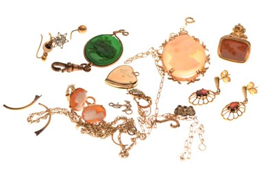 Lot 87 - Yellow metal fob, together with a quantity of 9ct gold and yellow metal jewellery