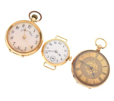 Lot 117 - 18ct gold pocket watch, 18ct gold wristwatch, and an unmarked pocket watch (3)