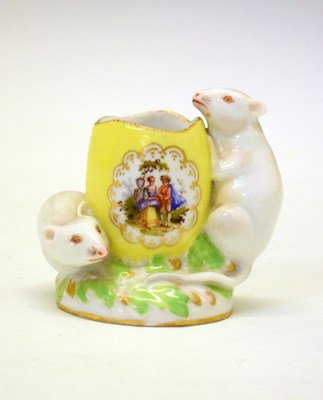 Lot 322 - Dresden match holder with two mice