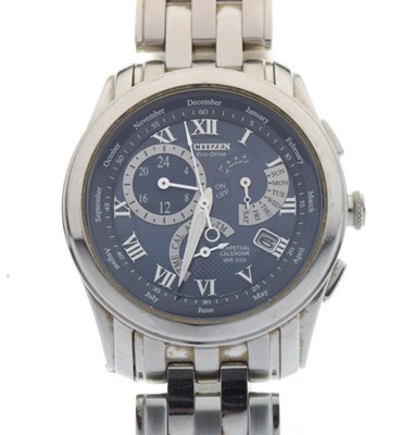 Lot 106 - Citizen Eco-Drive - Gentleman's stainless steel perpetual calendar wristwatch