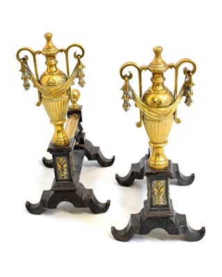 Lot 478 - Pair of brass fire dogs / andirons