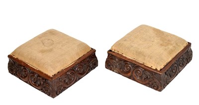Lot 464 - Pair of  Victorian carved walnut footstools