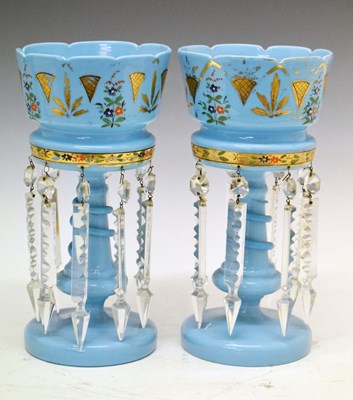 Lot 419 - Pair of late 19th Century opaque blue lustres