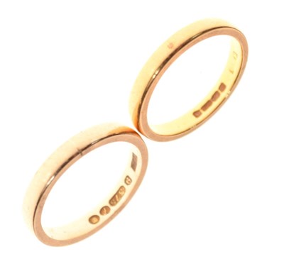 Lot 27 - Two gold wedding bands, one 9ct gold (3g), the other 22ct gold (4.2g)