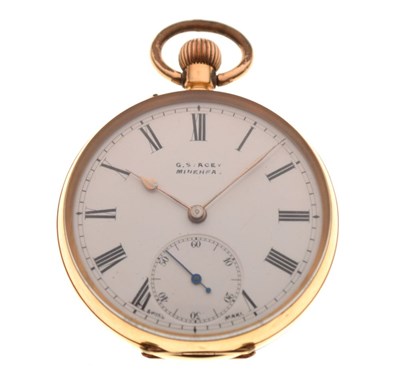Lot 118 - Gentleman's 18k cased open faced pocket watch - G. Stacey, Minehead