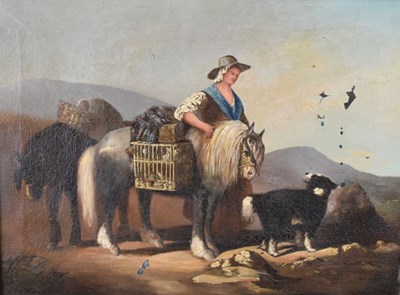Lot 429 - Oil on Canvas - Lady with two ponies and a dog