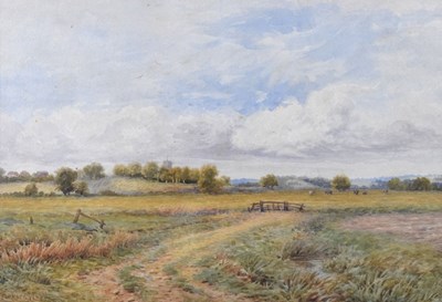 Lot 359 - Lewis Pinhorn Wood (1848-1918) - Watercolour - Landscape with church in the distance