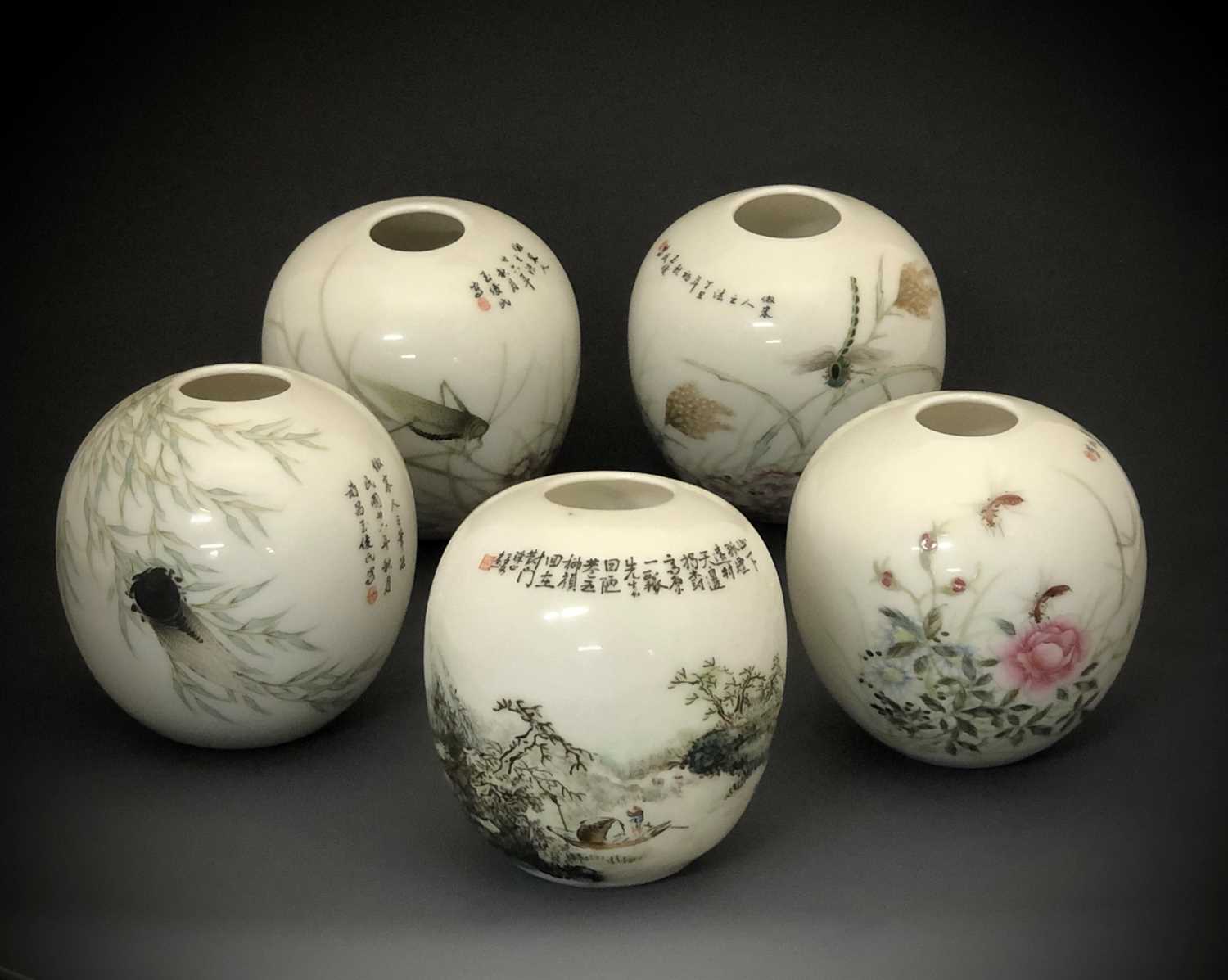 Lot 182 - Five Chinese Republic period porcelain ovoid vases