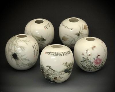Lot 182 - Five Chinese Republic period porcelain ovoid vases