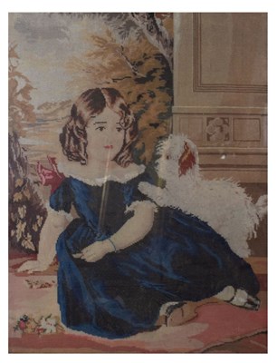 Lot 404 - Mid 19th Century woolwork study of a young girl and dog