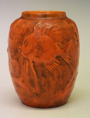 Lot 252 - Pilkington's Royal Lancastrian relief moulded fish vase
