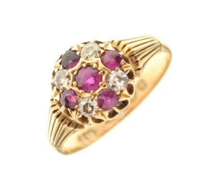 Lot 6 - 18ct gold ruby and diamond cluster ring