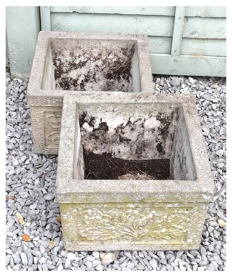 Lot 605 - Two square Sandford Stone style garden planters