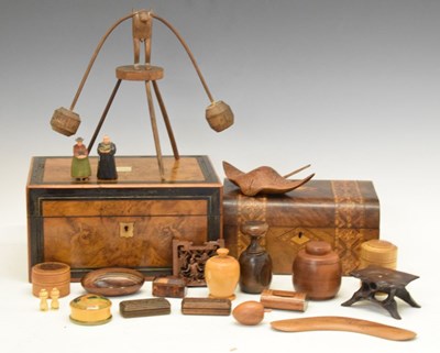 Lot 507 - Victorian walnut parquetry box, walnut box and a quantity of treen