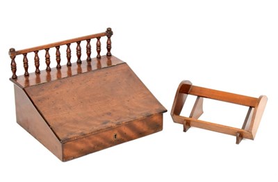 Lot 571 - Mahogany slope top writing box and book slide