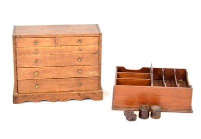 Lot 570 - Wooden stationery box with carrying handle and diminutive chest of drawers