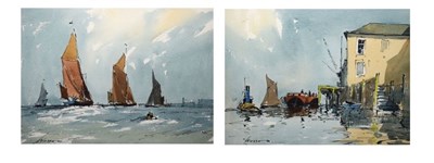 Lot 370 - Edward Wesson, RI, (1910-1983) - Two watercolours - Quayside and yachting