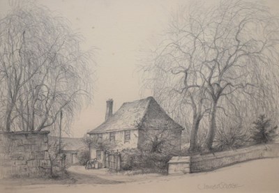 Lot 508 - James Scrase - Pencil sketch - 'Cottage in Burford'