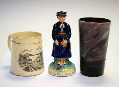 Lot 285 - Colston Boy figure, Suspension Bridge mug and Bristol Industrial & Fine Art Exhibition glass