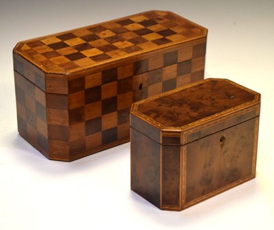 Lot 490 - Rectangular box with chequerboard decoration and a tea caddy