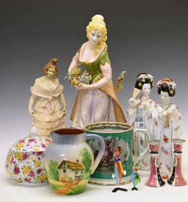 Lot 590 - Quantity of ceramics to include Japanese figures, cider cup, etc