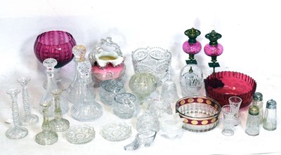 Lot 448 - Quantity of cranberry, moulded glass, etc.