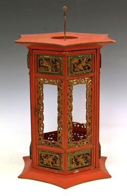Lot 529 - Chinese hexagonal painted wooden lantern