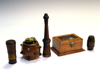 Lot 183 - Five treen novelty travelling inkwells
