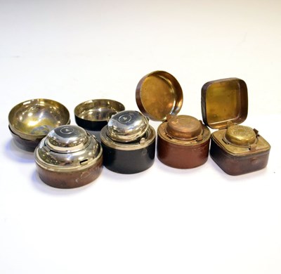 Lot 181 - Four late 19th or early 20th Century morocco covered travelling inkwells