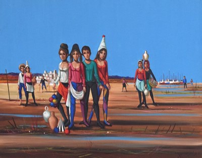 Lot 394 - Jean Pascal Serriez - Oil on canvas - Figures in a landscape