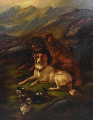 Lot 402 - W.Andrews - Oil on canvas - Hunting dogs with the haul