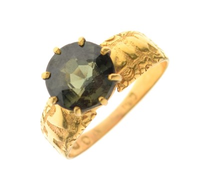 Lot 2 - 18ct gold Mizpah ring set peridot-coloured stone