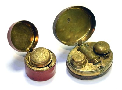 Lot 176 - Victorian morocco lined oval travelling inkwell or desk stand, etc.